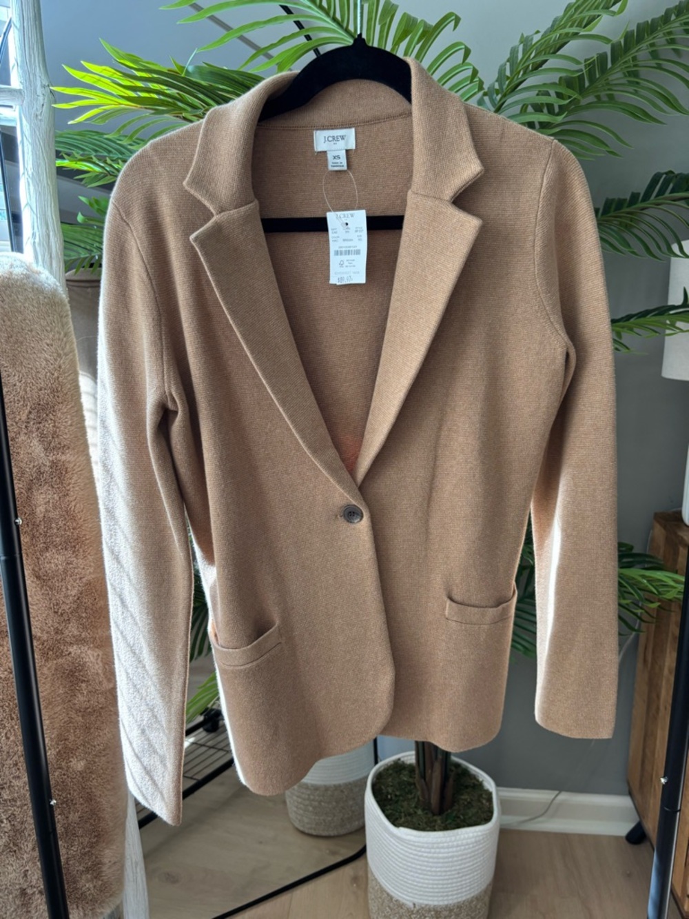 J. Crew Camel Single-Button Knit Blazer